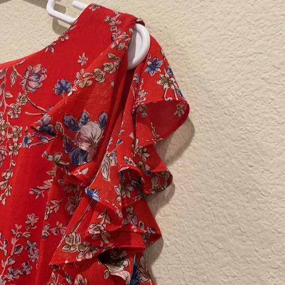 Vintage dress - classy and flirty floral print ruffled shoulders, ruched waist - Picture 4 of 8